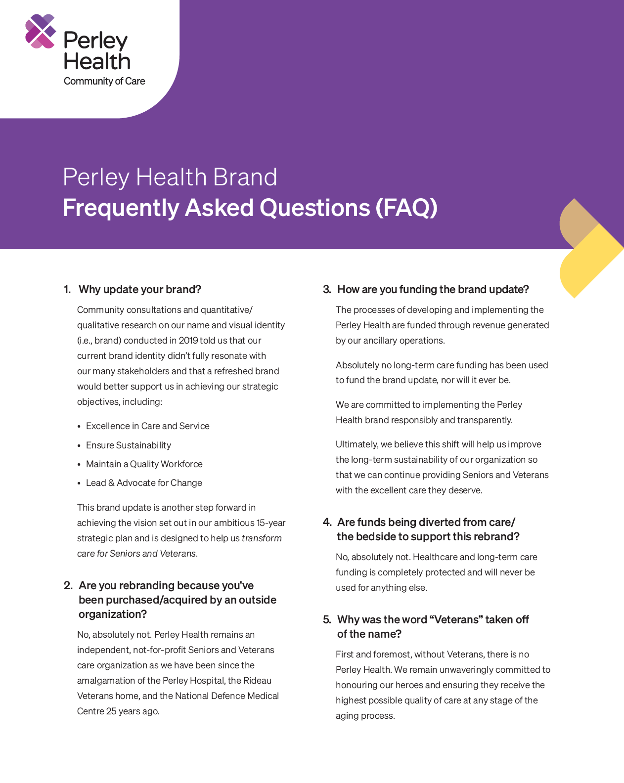 PDF Preview Image: Perley Health FAQs
